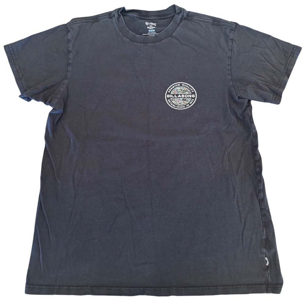 Billabong Mens Small Black Graphic T-Shirt Premium Cotton Surf Floral Camo Tee